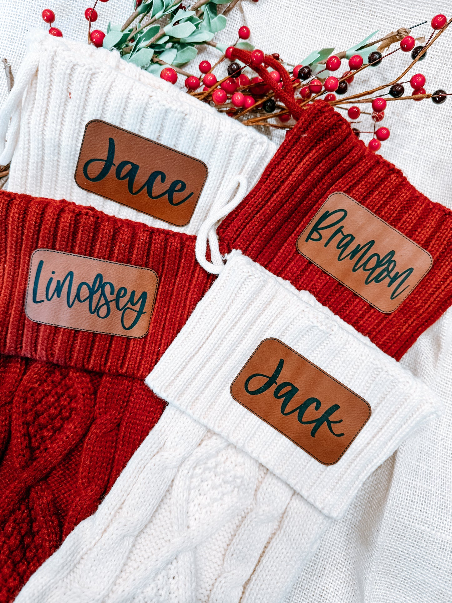 Personalized Holiday Stocking - Engraved Leather Patch