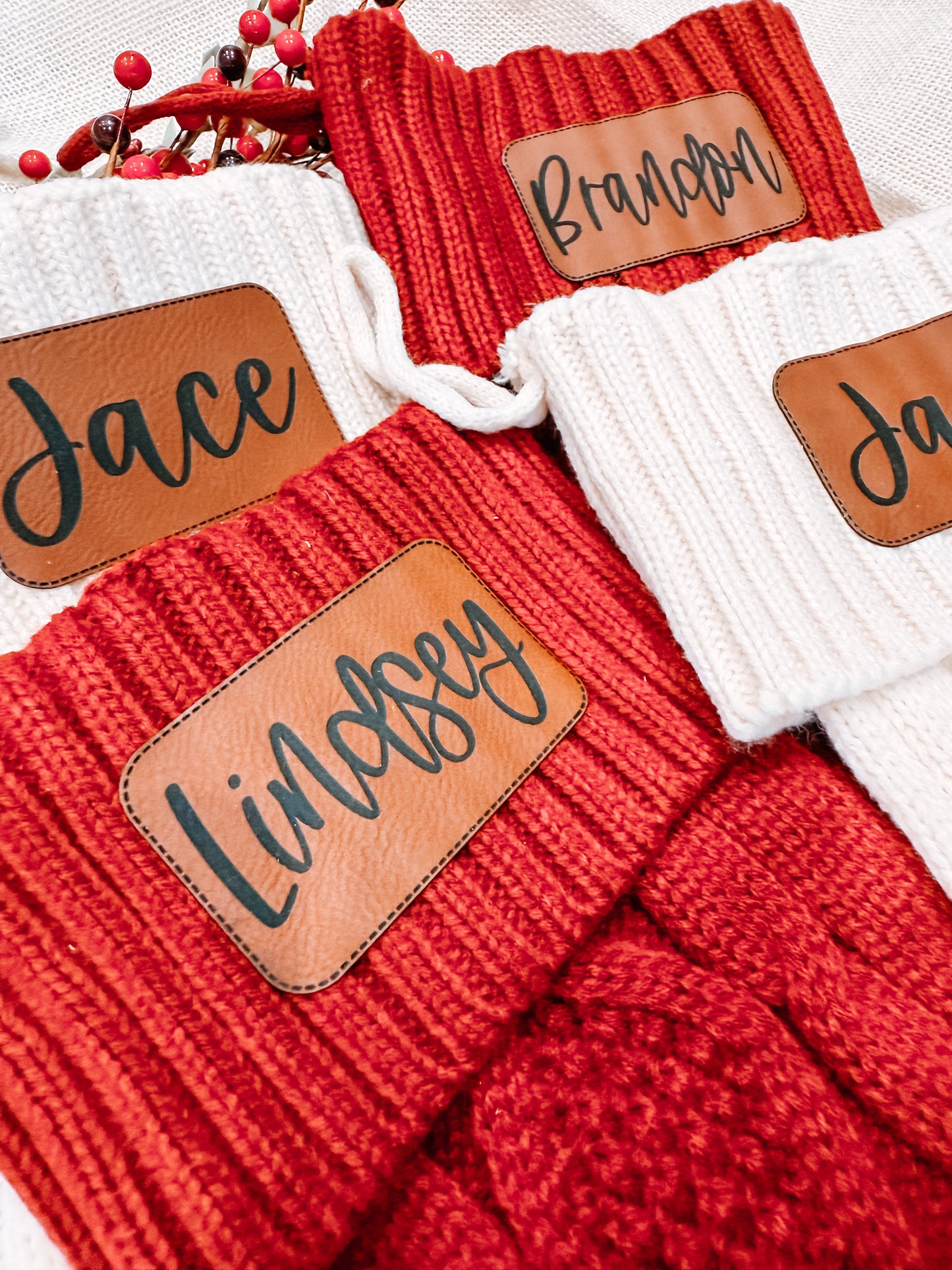 Personalized Holiday Stocking - Engraved Leather Patch