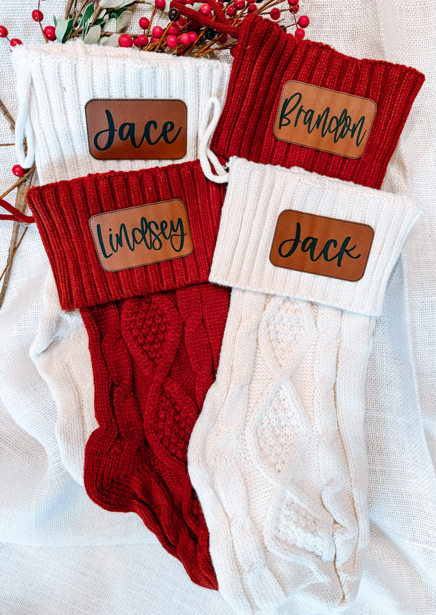 Personalized Holiday Stocking - Engraved Leather Patch