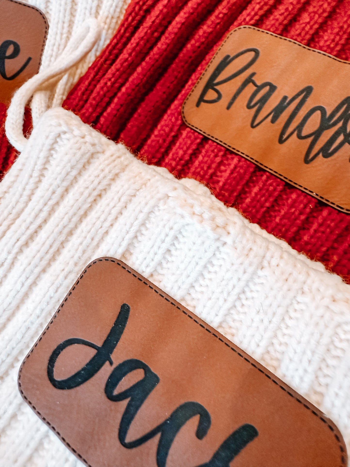 Personalized Holiday Stocking - Engraved Leather Patch