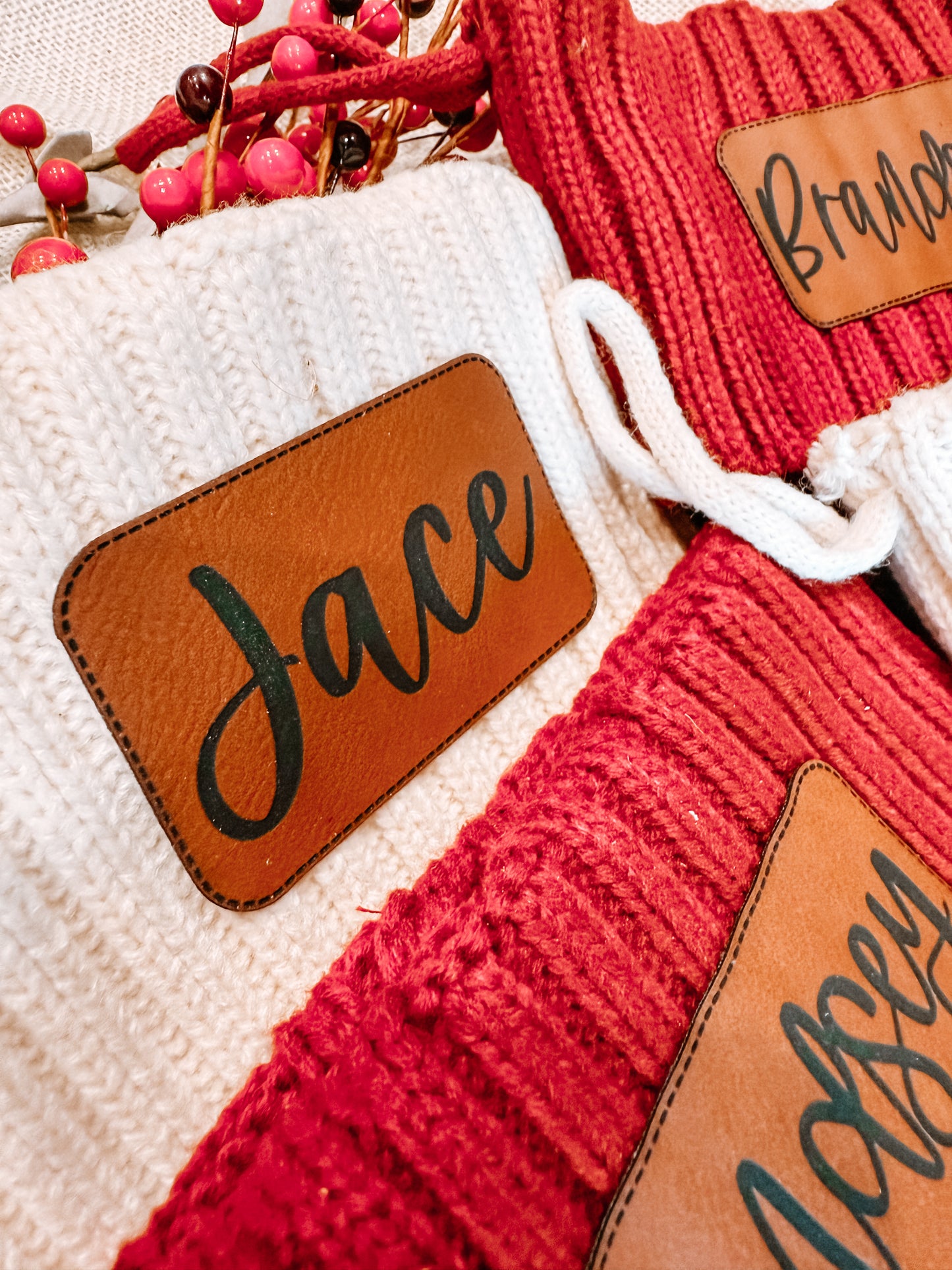 Personalized Holiday Stocking - Engraved Leather Patch